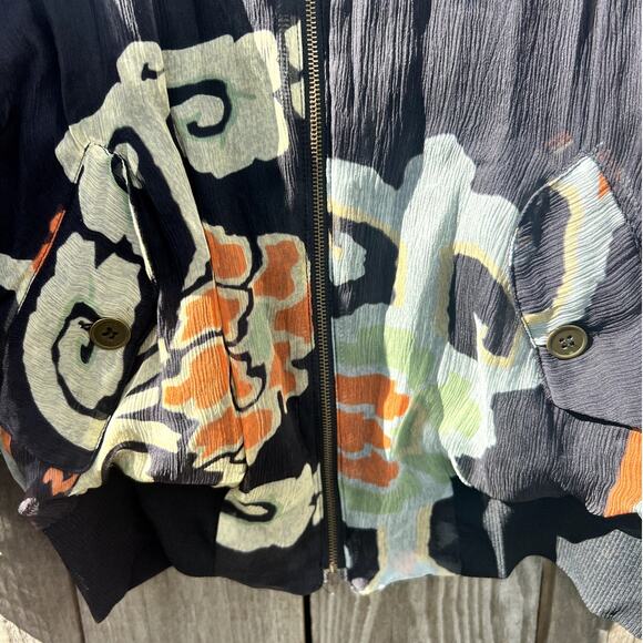 Fornarina | Vtg Y2K Abstract Floral Japanese Silk Bomber Jacket Cargo Pocket Med - Picture 3 of 10
